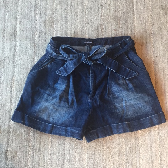 high waisted denim tie shorts